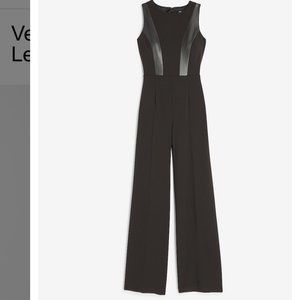 Vegan Leather Pieced Wide Leg Jumpsuit